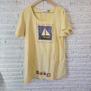 Gemini II Womens Dress 1X Plus Short Sleeve Mini Sailboat Pockets Casual YEL6E